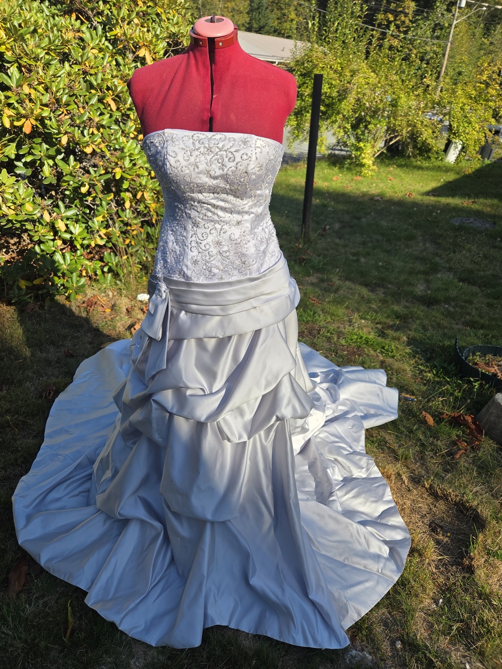 Strapless Silver Embroidered Ball Gown Dress